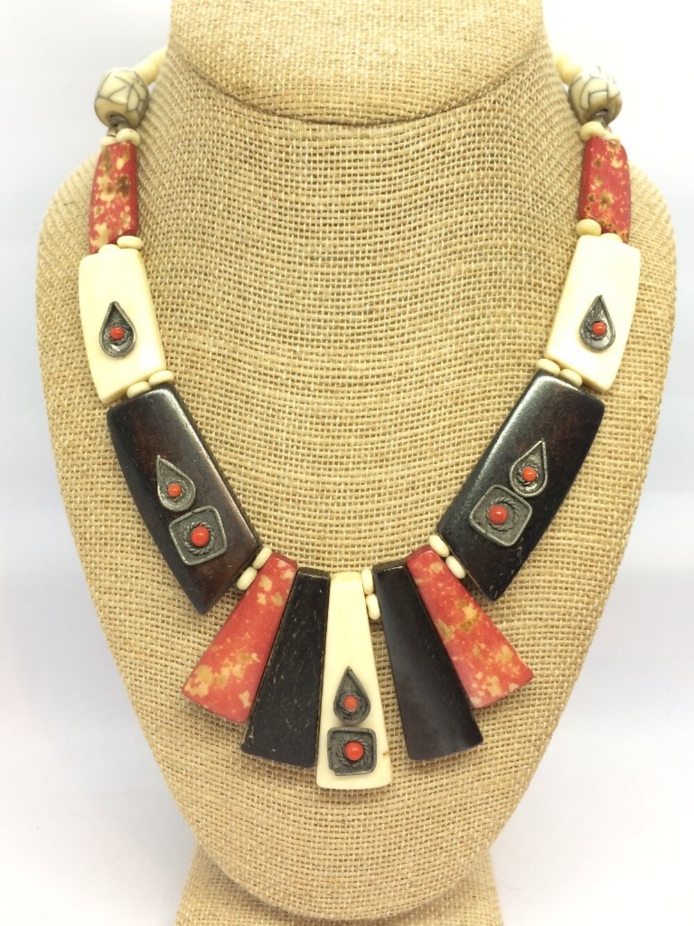 VINTAGE TRIBAL NECKLACE Ethnic Egyptian Revival Bib Statement